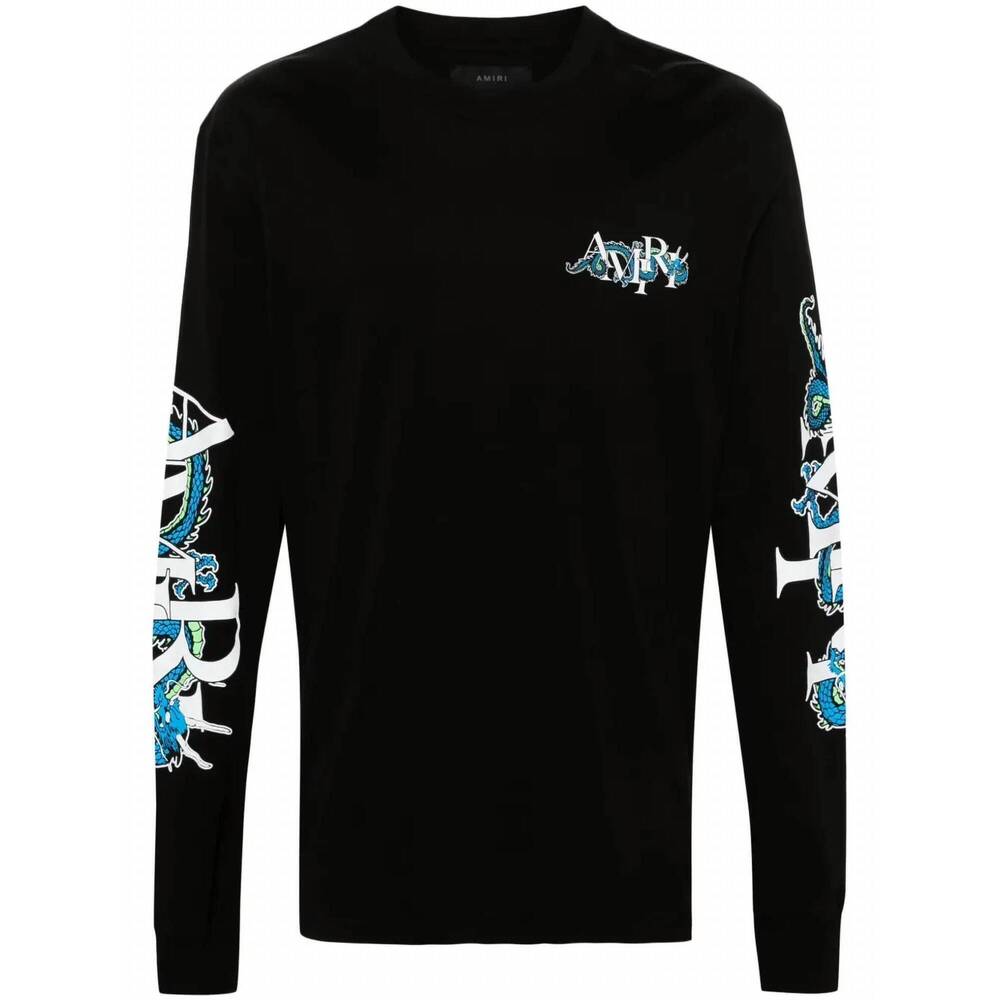 NEW AMIRI men's lny dragon long sleeve t-shirt in black
